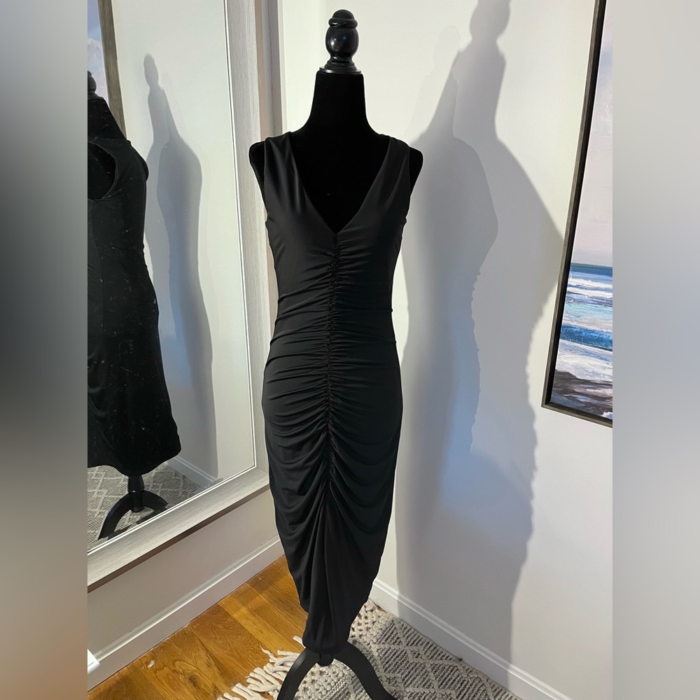 INC ruched black sleeveless dress